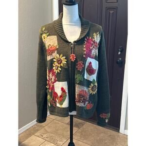Vintage Cottage Core Rooster Sweater Cardigan